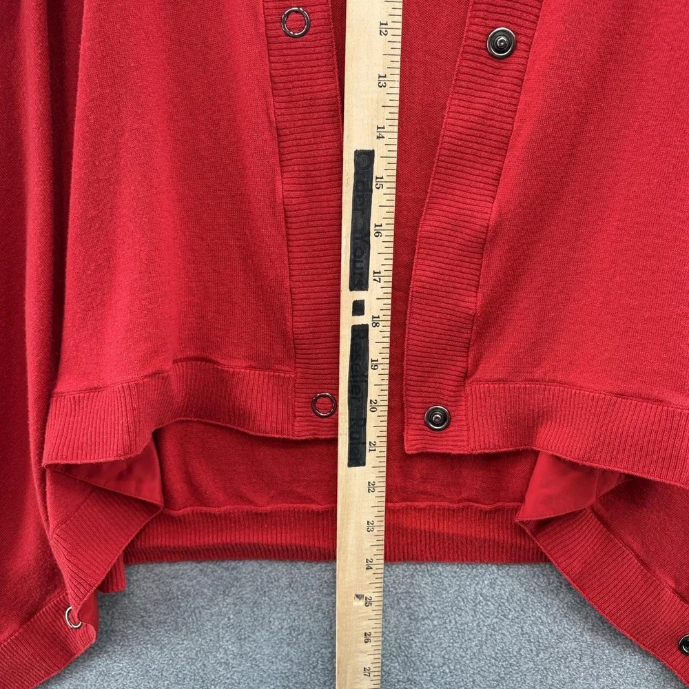 Lafayette 148 New York Cardigan Sweater Womens Large Red Snap Front Drape Hem